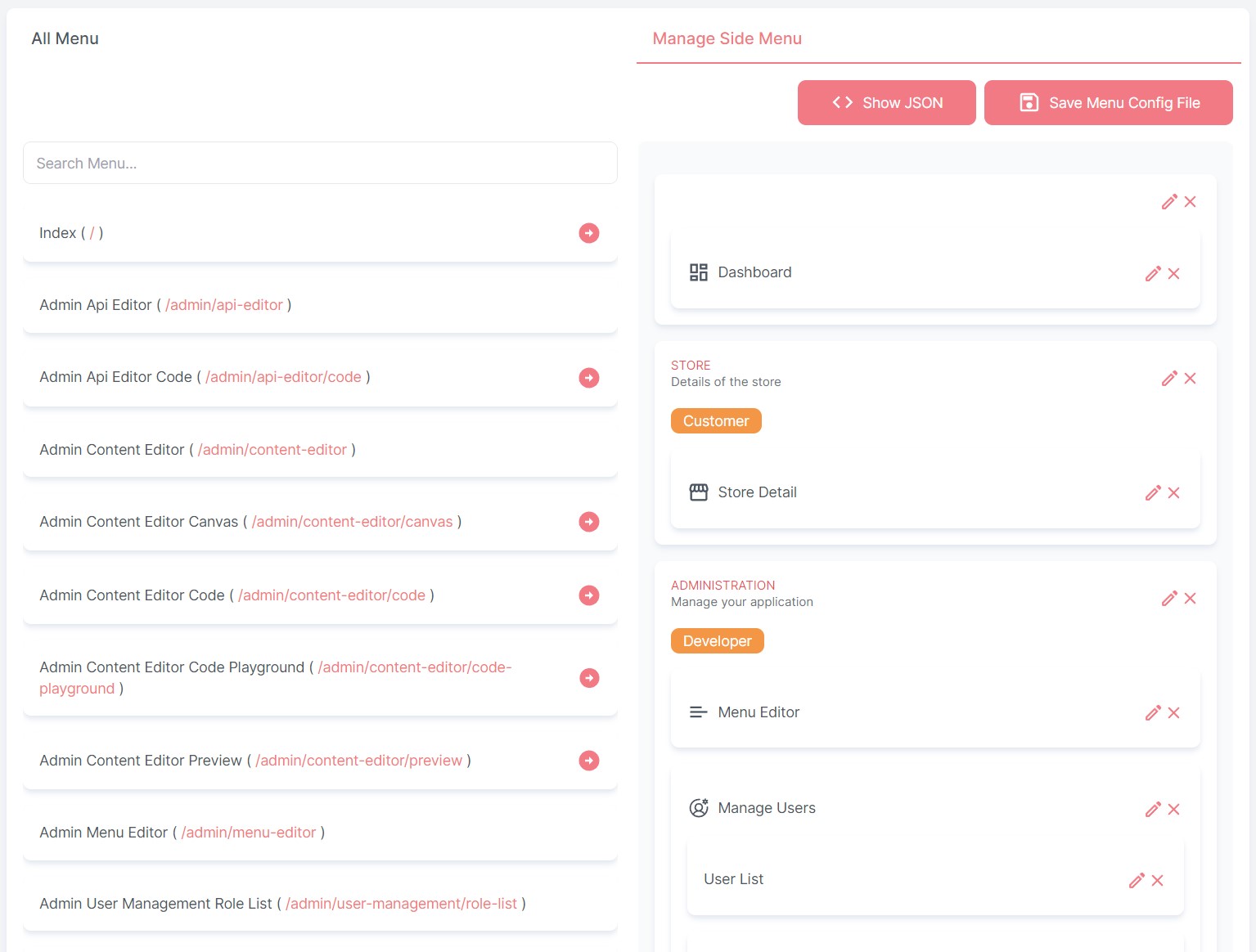 Manage Side Menu